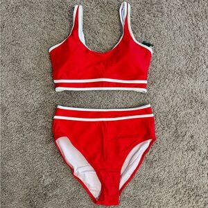 Sporty Red w/ White Trim High-Waist Bikini